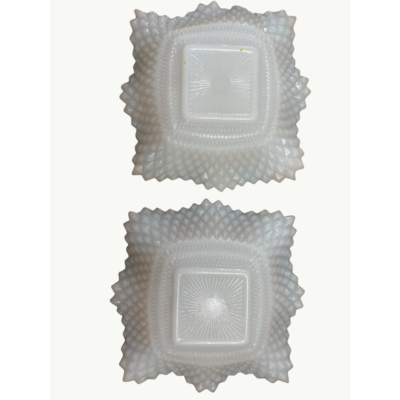 TWO Vintage Indiana Glass Opaque Blue Diamond Point Iridescent Milk Glass Dish - Picture 4 of 6